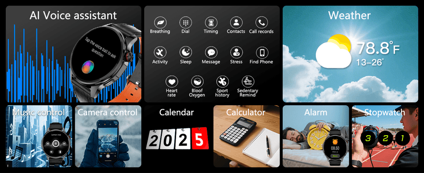 PUBU Smart Watch for Men, Built-in GPS with Map(Answer/Make Call/Text), AI Smartwatch for Android Phones/iPhone, 100+ Sport Mode Fitness Tracker with Health/Sleep Monitor, Compass/Barometer(2 Bands)