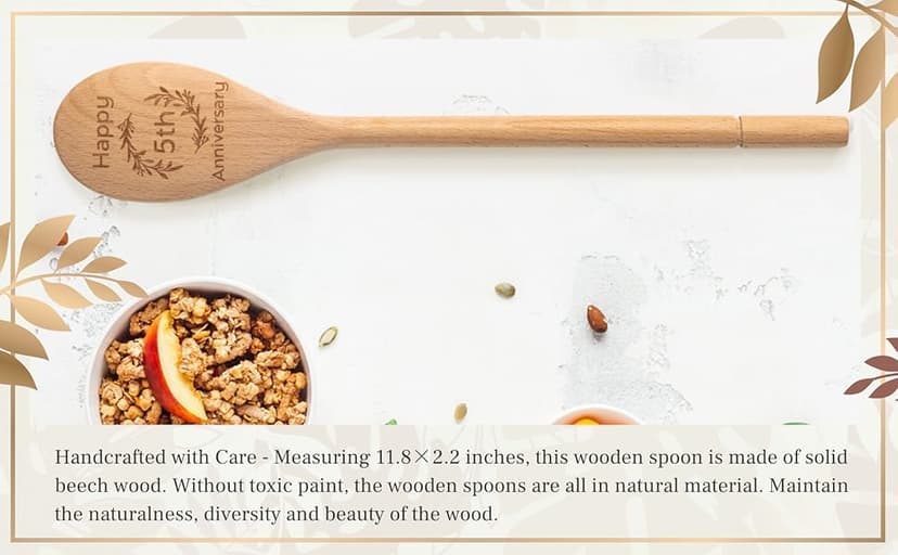 5 Year Anniversary Wood Gifts for Her Him - Happy 5th Wedding Anniversary Spoon Wooden Gifts for Wife Husband Men Couples Marriage, Handmade Engraved Spoon 12×2.2 in