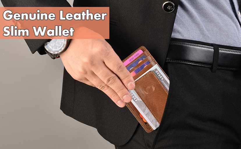 HOPSOOKEN Money Clip RFID Front Pocket Wallet Men Leather Slim Minimalist Wallet