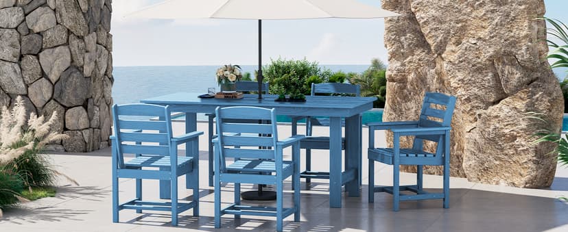 SERWALL Patio Dining Chair Set of 2,All Weather HDPE Outdoor Dining Chair, Blue