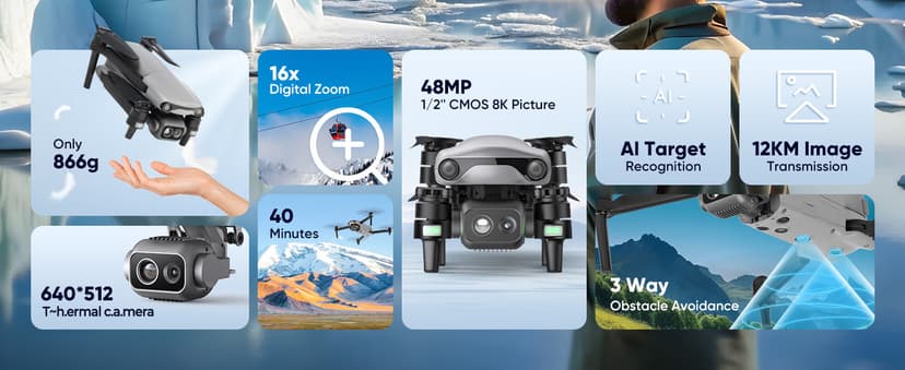 Autel Robotics EVO Lite 640T Enterprise Bundle, 640x512 T~hermal&1/2'' CMOS 48MP V~isible C-a-mera, 1-16x Digital Zoom, AI Target Recognition, 12KM Transmission, 866g Lightweight, 40Min Max Time