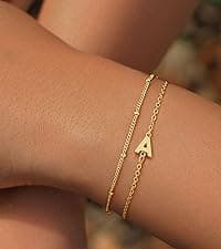 MONOZO Gold Bracelets for Women Christmas Gifts - Dainty 18K Gold Plated Disc Monogram Letter A-Z Initial Bracelets for Women Trendy Personalized Letter Bracelet Birthday Christmas Gifts for Her