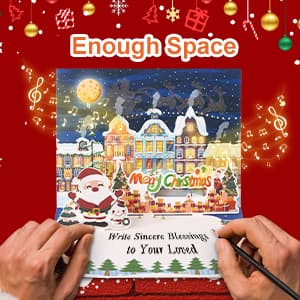 Christmas Cards Large Size, 3D Pop Up Merry Christmas Card with Light and Music, Handmade Christmas Gift Card with Envelope, Musical Greeting Card for Kids Son Daughter Husband Wife