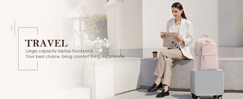 GOLF QUALITY Travel Backpack for Women Personal Carry On Bag Business Weekender Hiking Multilayer Laptop Bag,16 Inch,Apricot