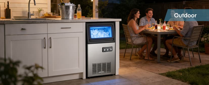 Commercial Ice Maker Machine, 100LBS/24H Freestanding & Undercounter Ice Machine with 2 Water Inlets, 40 PCS/Cycle and 24LBS Storage Bin, Stainless Steel, LED Display & Self-Cleaning for Home Bar