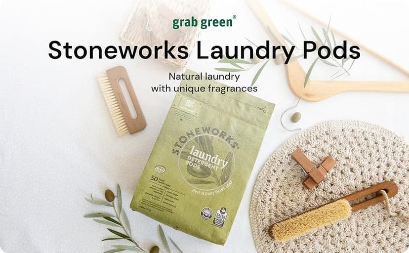Grab Green Stoneworks Laundry Detergent Pods Sample Kit, 10 Count, Birch Branch, Fragrance Free Rain, Oak Tree, Olive Leaf, Rose Petal Scents, Plant a Tree