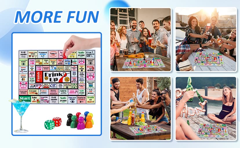 Fofeadm Drinking Board Games for Adults, Rubber Mat Drinking Board Game, Funny Party Interactive Drinking Games for Game Night, Birthday, Family Play or Any Occasion, Age 21+, 2-8 Players