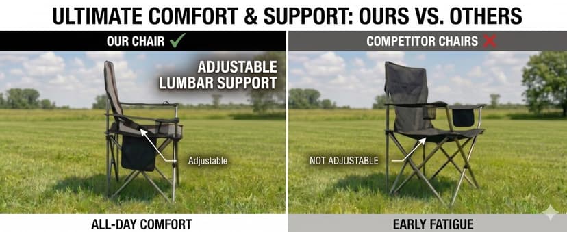 FAIR WIND 2 Pack Fully Padded Oversized Camping Chair Heavy Duty Lawn Chair Set with Adjustable Lumbar Support, Cooler Bag & Cup Holder for Camp, Outdoor,Sports - Support 500LBS