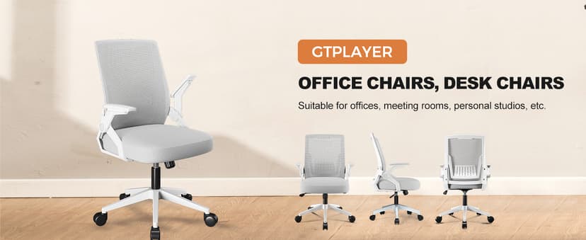 GTPLAYER Ergonomic Office Chair with Flip-up Armrests Executive Computer Chair for Home Office, Breathable Mesh & Comfy Lumbar Support, Moon Gray