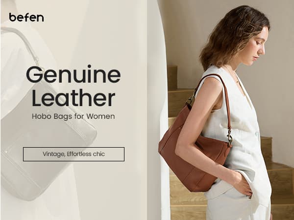 befen Genuine Leather Hobo Crossbody Bags for Women Retro Leather Purses Handbags Shoulder Bag with 2 Shoulder Straps