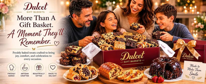 Dulcet Gift Basket - Beautiful Designed Box with Magnetic Closing Clasp - Gift Basket with Freshly Baked Gourmet Goods Each Individually Wrapped - Personalized Notes Included.