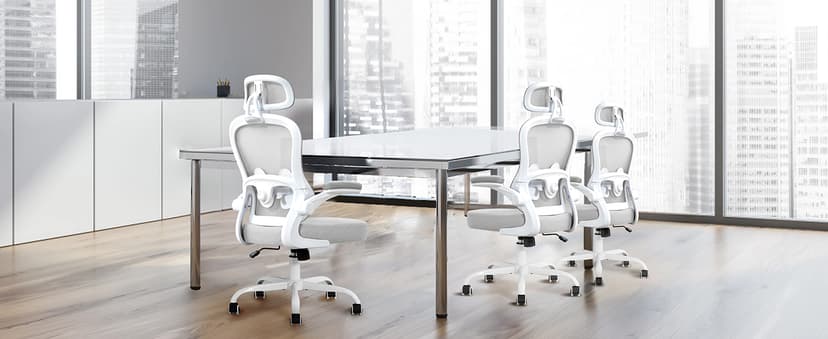 Ergonomic Office Chair,Ultra Thick Office Desk Chair with Adjustable Lumbar Support and Headrest,Spring Cushion,Rocking Function,Flip-up arms,Mesh Computer Chair for Home Office,Grey