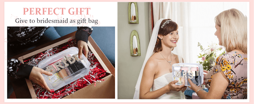 Etercycle Bride Clear Makeup Bag, Bridal Shower Gifts Engagement Cosmetic Bag, Bling Pearl Rhinestone Letter Patches Waterproof PVC Travel Organizer for Women Wedding Bachelorette Party (Gold)