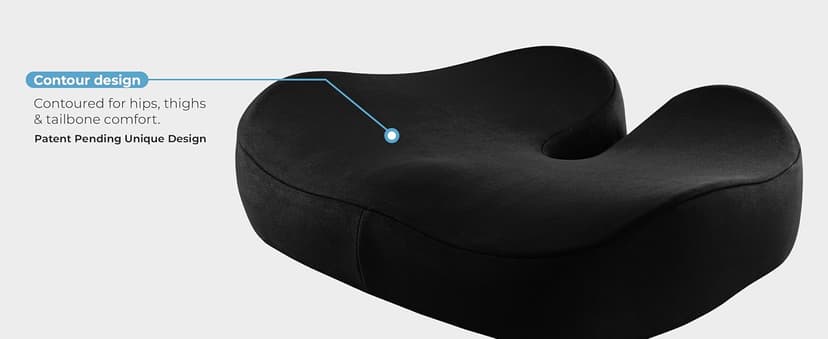 5 STARS UNITED Seat Cushion - Memory Foam Chair Cushion for Tailbone Pain Relief - Ergonomic Support for Coccyx, Sciatica & Butt - Office, Desk & Gaming Chair, Car Seat, Wheelchair, Airplane, Black