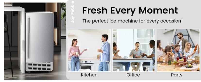 Undercounter Nugget Ice Maker,Commercial Nugget Ice Machine,66 lbs/Day,Built-in or Freestanding with Self-Cleaning,24-Hour Timer,Stainless Steel Ice Maker for Bars, Cafes, Businesses