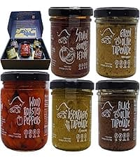 Spanish Gourmet Tapenade Gift Set - 5 Premium Mediterranean Spreads & Sauces | Olive Tapenade, Asparagus, Roasted Peppers & Ketchup | Vegetarian Food Gift Basket from Spain
