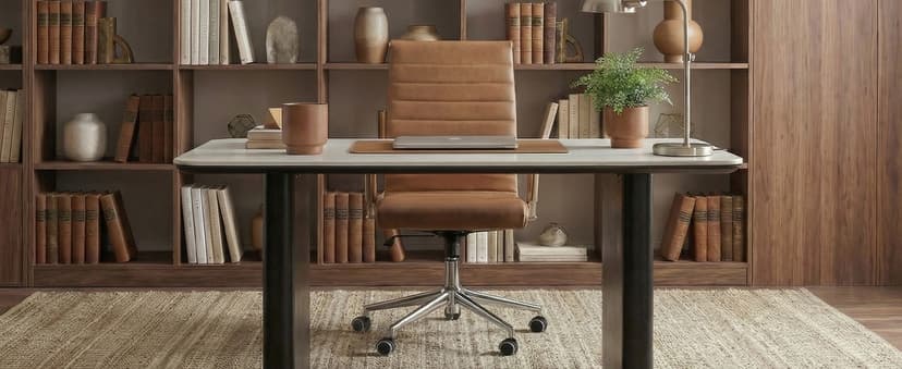 Okeysen Office Desk Chair, Ergonomic Leather Modern Conference Room Chairs, Executive Ribbed Height Adjustable Swivel Rolling Chair for Home Office. (Brown)