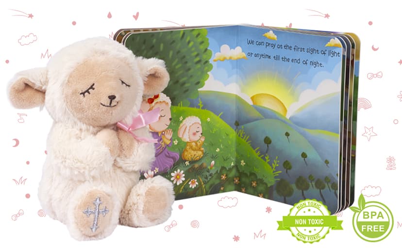 Baptism Gifts for Girl, Great Christening, Dedication and Baptism Gift Set for Girl and Newborn Baby, Includes 7" Praying Lamb Plush Toy and Let Us Pray Baby Book in Keepsake Gift Box