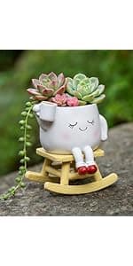 Rocking Chair Smiley Face Planter,Cute Plant Pots for Indoor Outdoor Plants,Succulent Pots with Drainage Hole,Unique Funny Flower Pot for Succulents,Plant Gifts for Mother's Day, Birthday, Christmas B0F59W5CR2