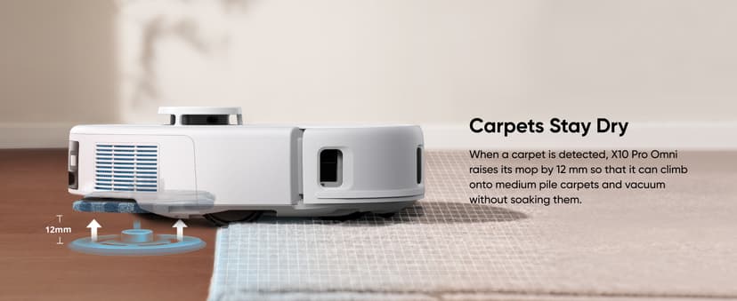 eufy X10 Pro Omni Robot Vacuum and Mop Combo, Incredible Suction, Dual Mops with 12 mm Auto-Lift and Carpet Detection, AI Obstacle Avoidance, Auto Mop Washing&Drying, Self-Emptying, White