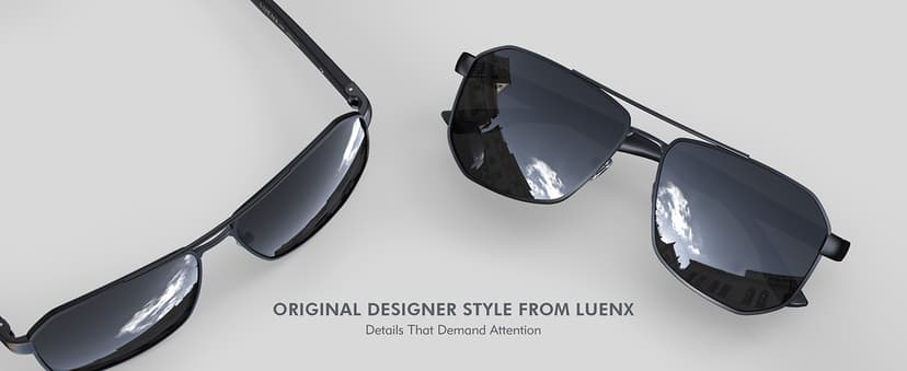 LUENX Aviator Sunglasses for Men Square Polarized Polygon Lens - UV 400 Protection with Accessories 61MM Driving Outdoor