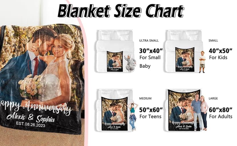 Ships Next Day Custom Blanket with Picture Text Personalized Throw Blanket Photo Collage Blankets Customized Birthday Gifts for Couple Girlfriend Boyfriend Family Kids Friends Pet B0DGFW5HP4