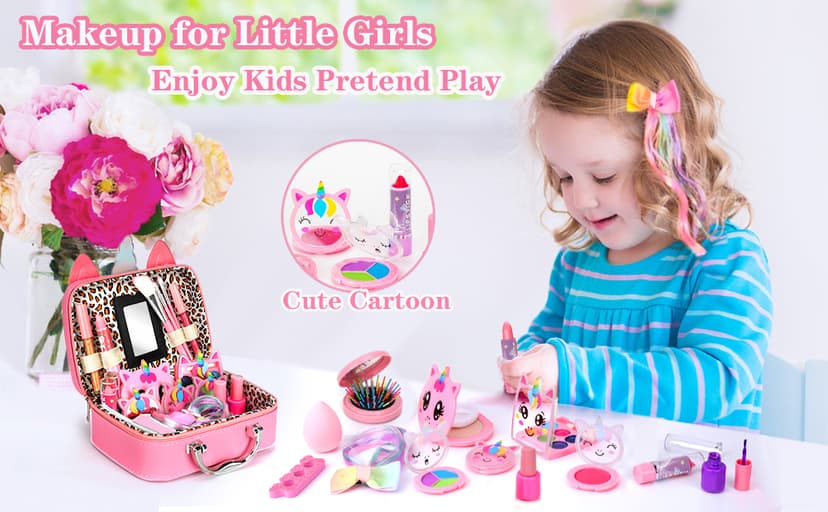 Heaning Kids Washable Makeup Girl Toys - Real Makeup Kit Kid Make up Set for Toddlers Children Princess Dress Up Christmas Birthday Gifts Toys for 3 4 5 6 7 8 9 10 11 12 Year Old Girls