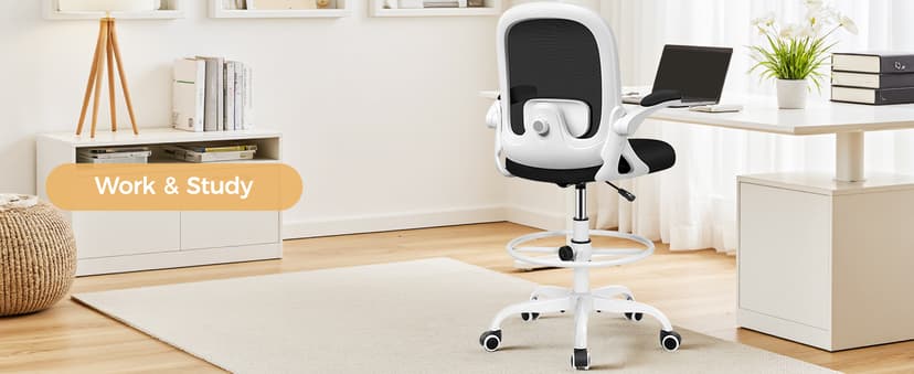 Primy Home Office Drafting Chair - Tall Desk Chair with Flip-up Armrests 3D Lumbar Support, Comfort Drafting Chair with Footrest for Standing Desk, High Chair for Bar Study Work