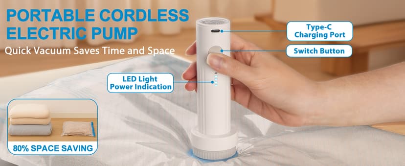 Vacuum Seal Bags for Clothing Travel, 12 Pack Vacuum Storage Bags for Clothes with Portable Electric Pump, Space Saver Bags for Luggage Traveling and Clothing