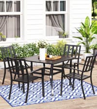 MFSTUDIO Outdoor Dining Set for 4, Patio Table and Chairs Set with Umbrella Hole, Metal Patio Furniture Set for Patio, Deck, Yard, Porch