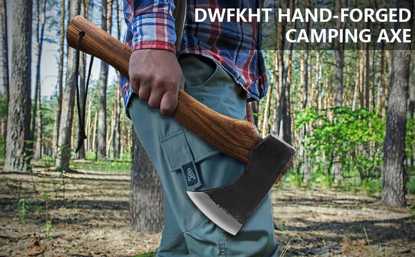 15.7" Hatchet, Camping Hatchet, Hand-Forged Axe with Sheath for Wood Chopping, Splitting, and Carving, Bushcraft Axe with Beech Handle for Outdoor Survival and Garden Work