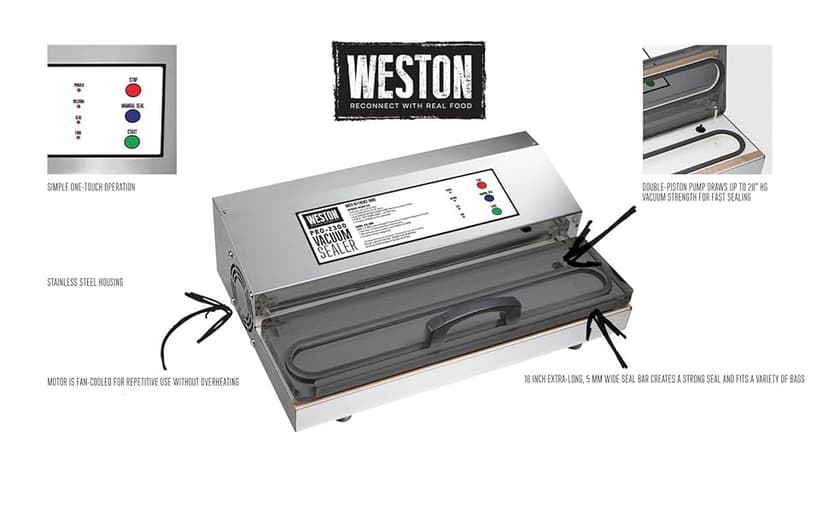 Weston Brands Vacuum Sealer Machine for Food Preservation & Sous Vide, Extra-Wide 5mm Bar for Sealing Bags up to 16" Wide, 935 Watts, Commercial Grade Pro 2300, Stainless Steel (65-0201)