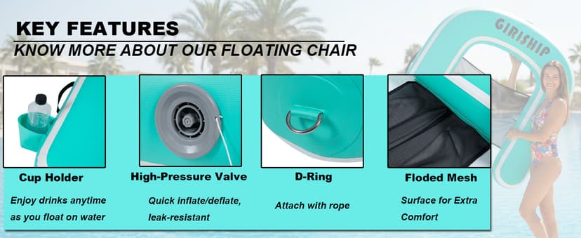 Inflatable Pool Float Chair for Lake Floating Pool Chairs Heavy Duty Floating Chair Lake Floats for Adults Pool Chair Floats Pool River