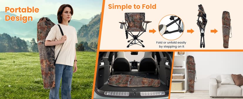 Goplus 360° Swivel Hunting Chair, Folding Hunting Blind Chair for Adults with Cup Holder & Carrying Bag, Lightweight Portable Camping Chairs for Lawn Fishing Picnic Beach Outdoor