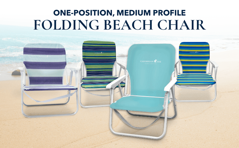 CARIBBEAN JOE Folding Beach Chair, 1 Position Lightweight and Portable Foldable Outdoor Camping Accessories with Carry Strap (Bold Stripe, 200lbs Capacity)