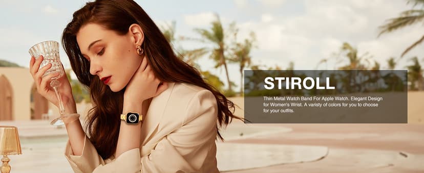 STIROLL Thin Replacement Band Compatible for Apple Watch 38mm 40mm 41mm 42mm(Series 11 10), Stainless Steel Metal Wristband Women Men for iWatch Ultra SE Series 9 8 7 6 5 4 3 2 1, Rose Gold