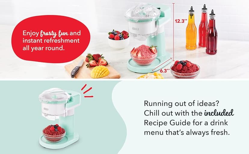 Dash Shaved Ice Maker - Frozen Dessert Maker for Snow Cones, Slushies, Cocktails & More - Easy to Use & Clean - Space-Saving Design - Aqua