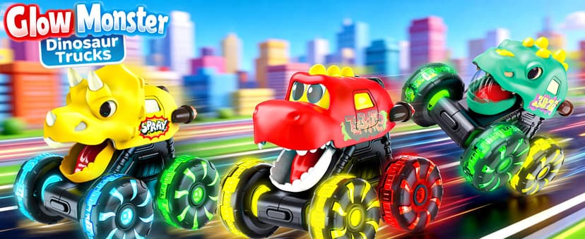 LED Wheels Dino Truck Toys for Toddler Boys Girls Gifts, Dinosaur Cars for 2 Year Old Boy Christmas Birthday Gifts Monster Truck Toys Dinosaur Cars, Press and Go Light Up Cars for Toddlers B0F5PVJJ9J
