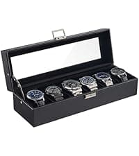 ProCase ProCase Watch Box, 6 Slot Watches Display Case with Drawer, Mens Watch Case with Glass Lid, 2-Layer Mens Jewelry Organizer Storage Holder, Birthday Valentine Gifts for Men -6 Slot, Black