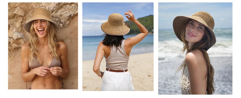 FURTALK Summer Straw Beach Sun Hats for Women UPF 50 Floppy Wide Brim Travel Bucket Hat Foldable Packable