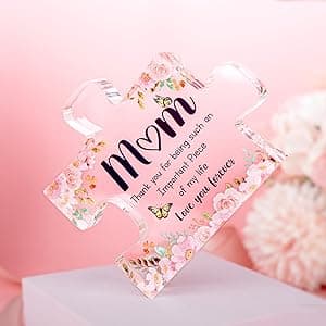 Gifts for Mom - Delicate Mom Birthday Gifts from Daughter Son - Engraved Acrylic Block Puzzle Piece 3.9 x 3.3 inch - Mothers Day Christmas Birthday Gifts for Mom, Ideas