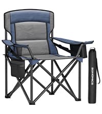SONGMICS Oversized Lumbar Support Camping Chair, Heavy-Duty Outdoor Folding Chair Comfortable, Padded, Glamping, Cooler Bag, Weight Capacity 450 lb, Ink Black UGCB066B01