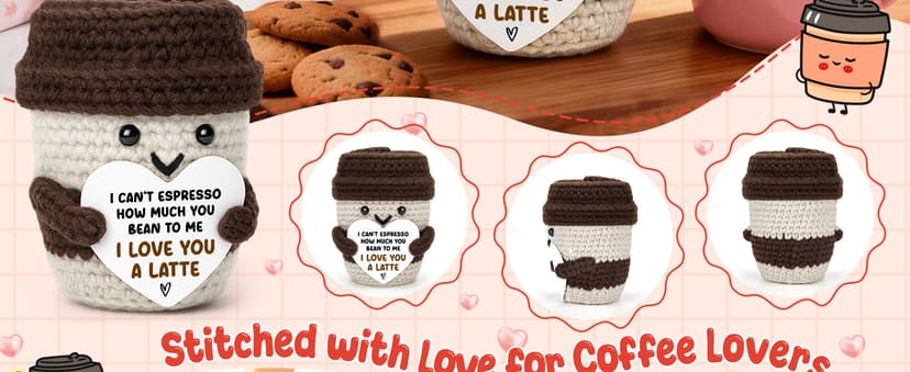 Birthday Decor Gifts for Boyfriend Husband Wife Wedding Anniversary Coffee Lover Couple Crochet Coffee Mug Decor I Love You Anniversary Women Men Her Him Gifts for Girlfriend Sweetest Day Christmas B0FX3RS85V