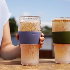 Host Freeze Beer Glasses, Freezable Beer Gifts for Men, Double Wall Insulated Pint Set, Tumbler for Cold Drinks, 16, Set of 2, Gray