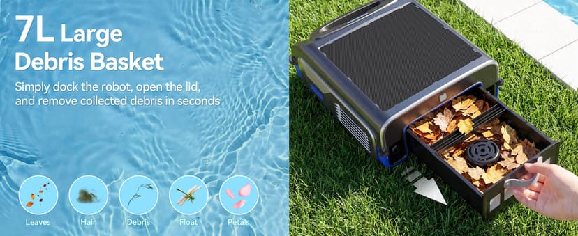 2026 New V1T Solar Pool Skimmer, Robotic Pool Surface Skimmer Cleaner with App Control, 7L Large Basket 24/7 Cleaning Smart Obstacle Avoidance Dual Charging Options Ideal for Above Ground Pool