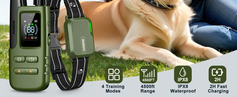 Dog Shock Collar - 4500FT Dog Training Collar with Remote, IPX8 Waterproof Electric Dog Collar with 4 Training Modes, Security Lock, Rechargeable eCollar for 10-120lbs Small Medium Large Dogs