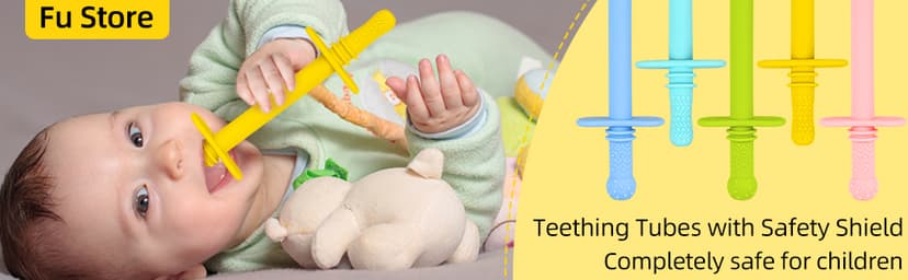 Fu Store Hollow Teether Tube 5PCS Chew Straw Toy for Infant Toddlers Silicone Tubes Teething Toys for Babies 3-12 Months BPA Free/Freezable/Dishwasher and Refrigerator Safe