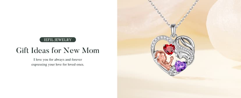 Iefil Christmas Gifts for Mom - 925 Sterling Silver Double Birthstone Necklace, First Mothers Day Gifts for New Mom Jewelry