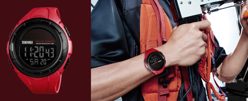 Gosasa Men's Outdoor Sports Multifunction Solar Power LED Digital Watches 50M Water Resistant