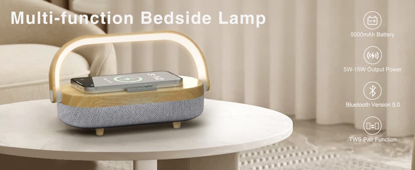 Nightstand Lamp with Wireless Charger,4 in 1 Touch Bedside Lamp Bluetooth Speaker,Portable Dimmable LED Night Light,Corporate Gifts Premium for Employees Clients,Birthday Gifts Women Wife Friend B0FJ1H1KCY